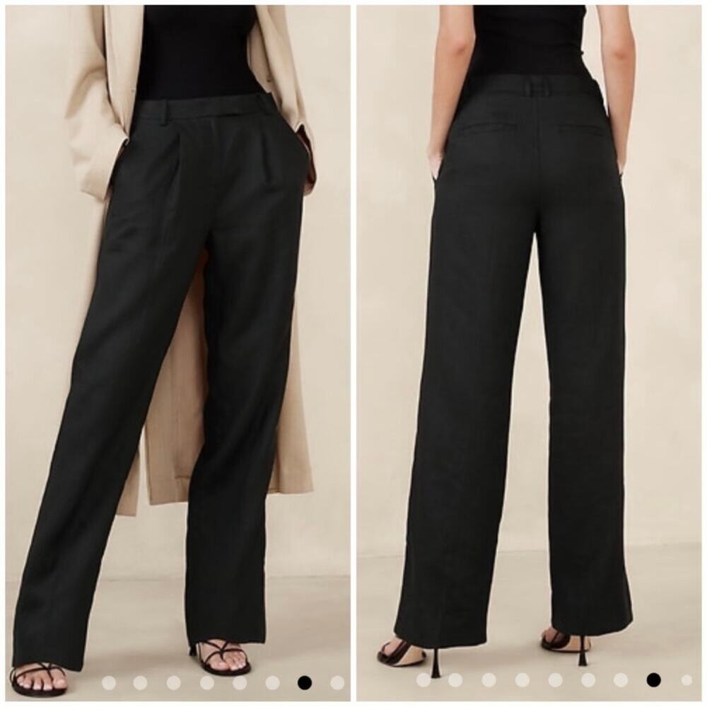 Banana Republic LONG Lina Straight Linen Pant Black 12 882876